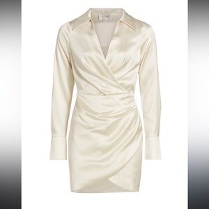 Line and dot Cream Wrap Dress